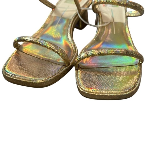 NEW Dolce Vita Two Band Holographic Gold Low Block Heel Sandals - Size 8.5 - Picture 4 of 6